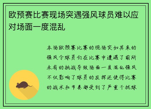 欧预赛比赛现场突遇强风球员难以应对场面一度混乱